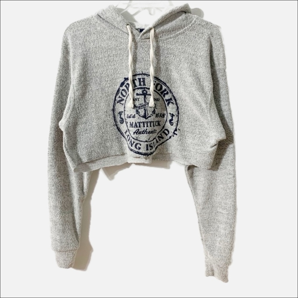 MV Sport Cropped Graphic Logo Hooded Sweatshirt North Fork Long Island
